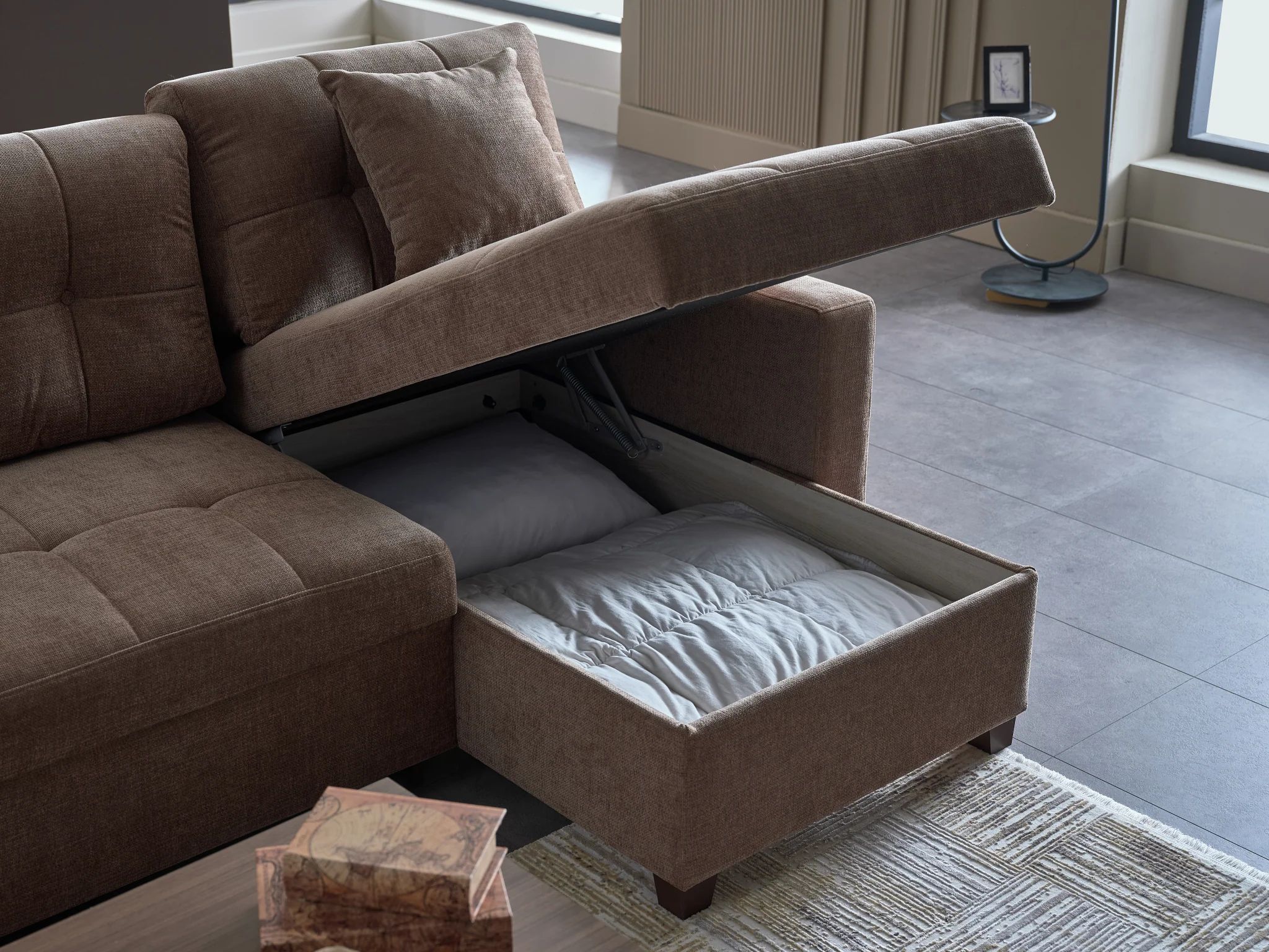IVY 102" Fabric Reversible Chase Queen Sleeper Sectional Sofa