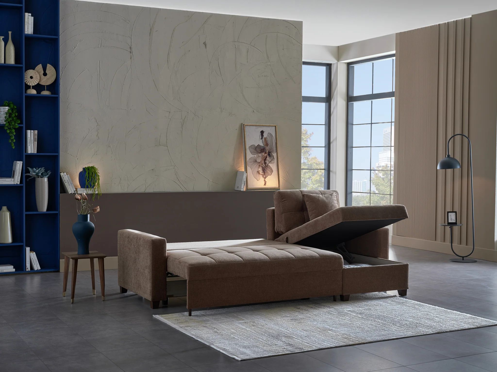 IVY 102" Fabric Reversible Chase Queen Sleeper Sectional Sofa