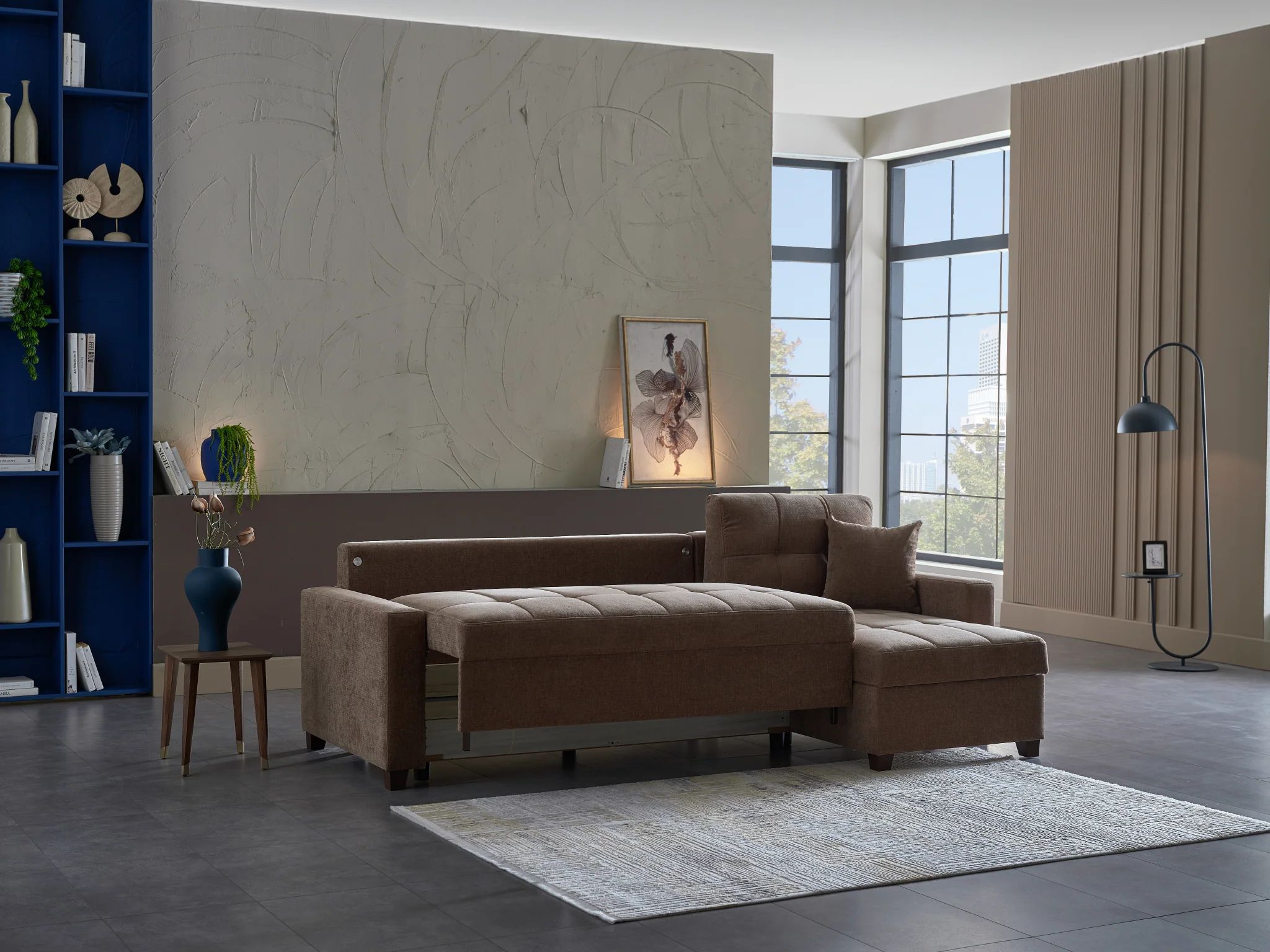 IVY 102" Fabric Reversible Chase Queen Sleeper Sectional Sofa