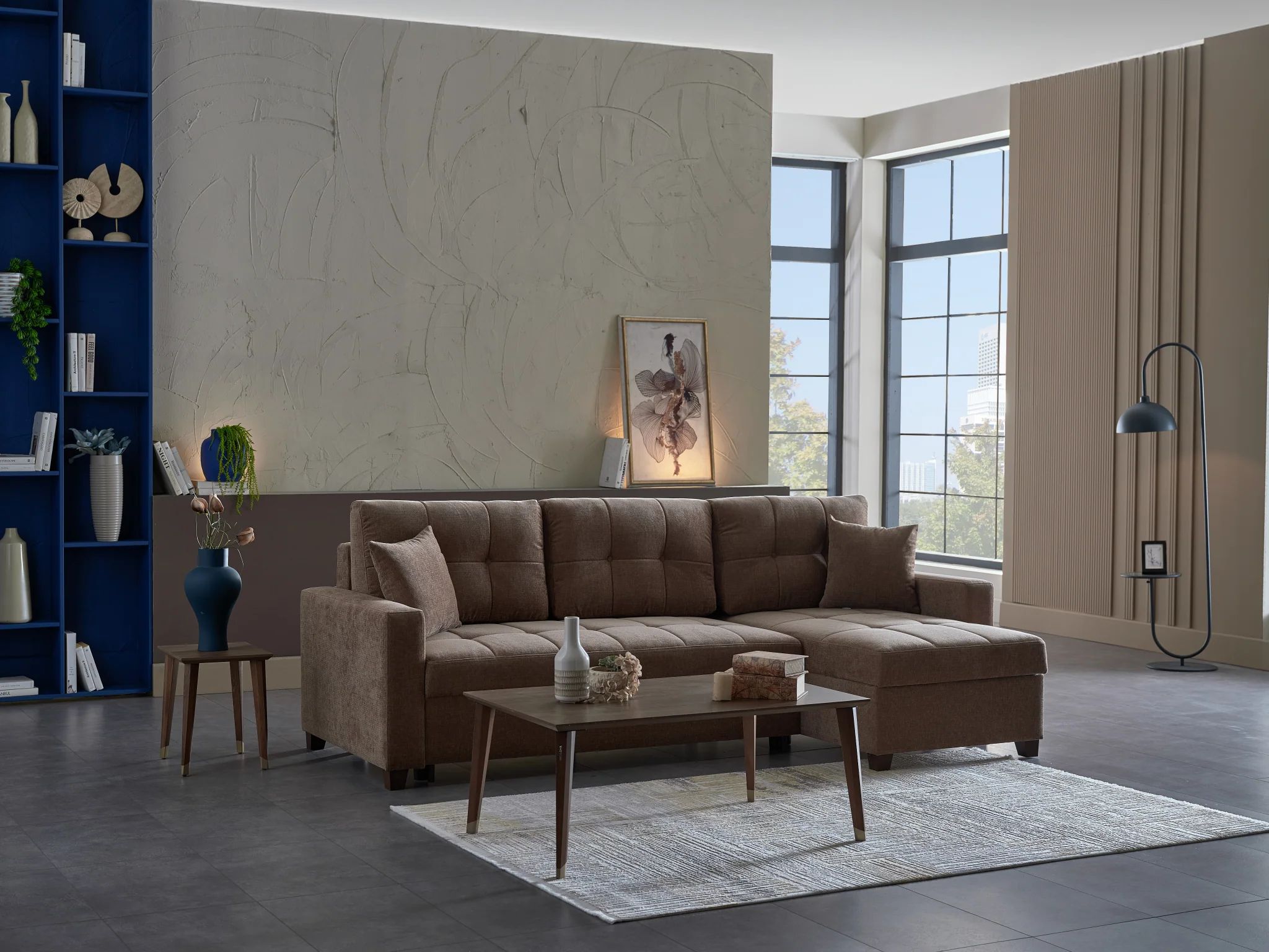 IVY 102" Fabric Reversible Chase Queen Sleeper Sectional Sofa