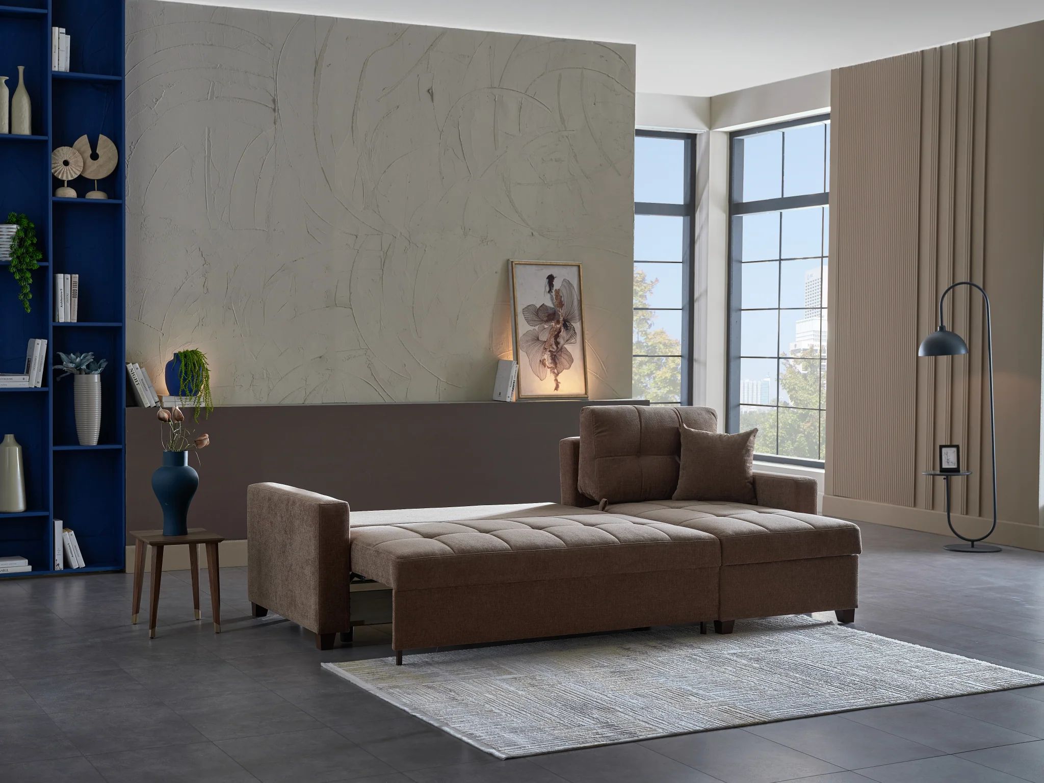 IVY 102" Fabric Reversible Chase Queen Sleeper Sectional Sofa