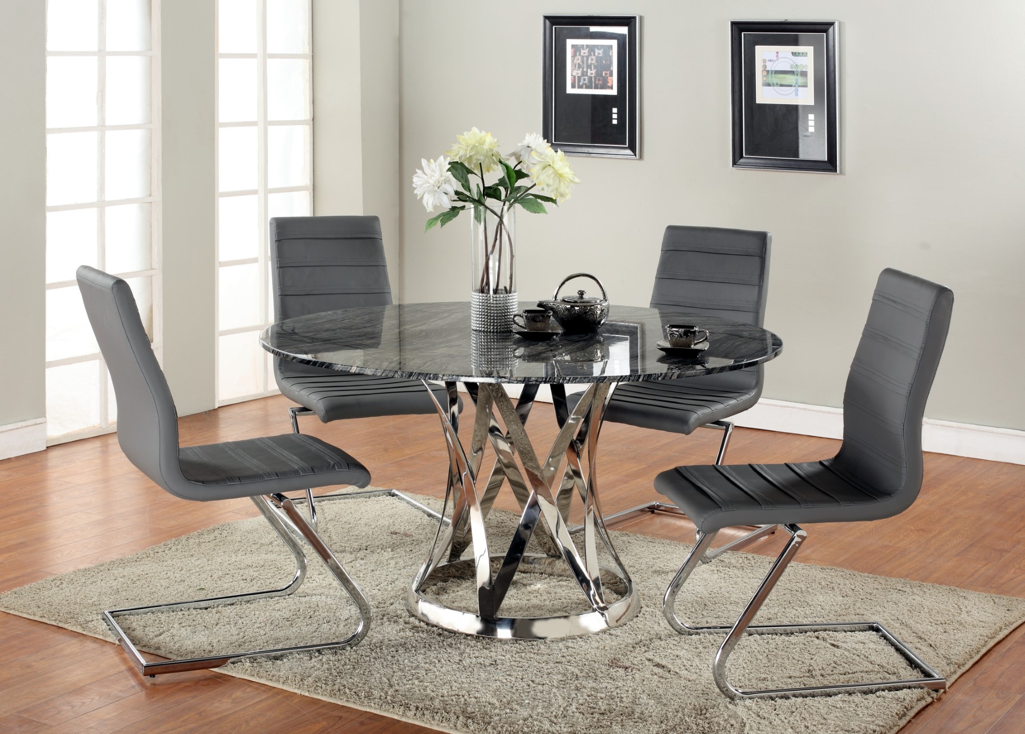 Janet Ancient Wood Grain Marble Top Dining Table