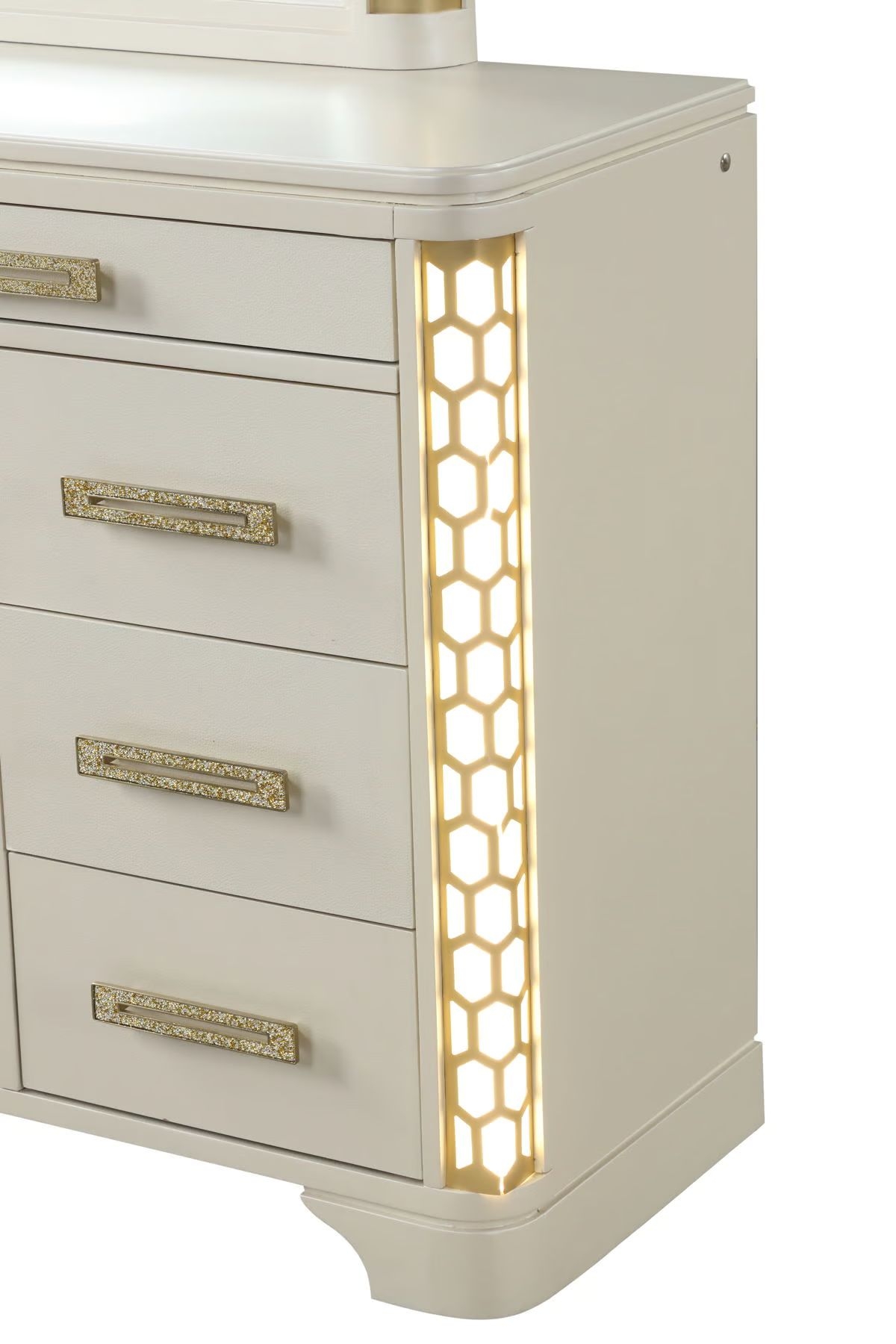 Jasmine Wood Veneer Dresser w/8 Drawers, 2 Doors & LED Lighting