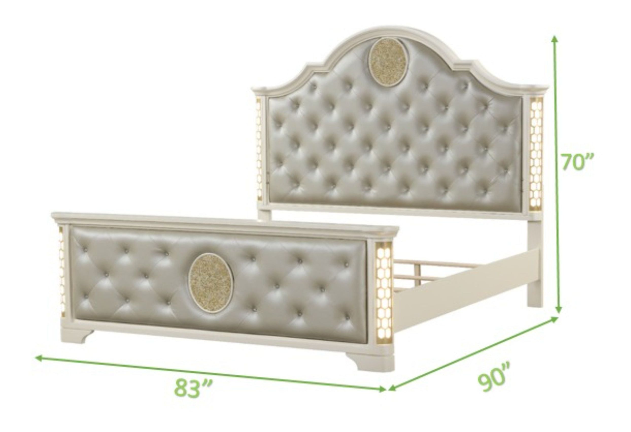 Jasmine King Size Bed with Faux Leather Upholstery & LED Lighting