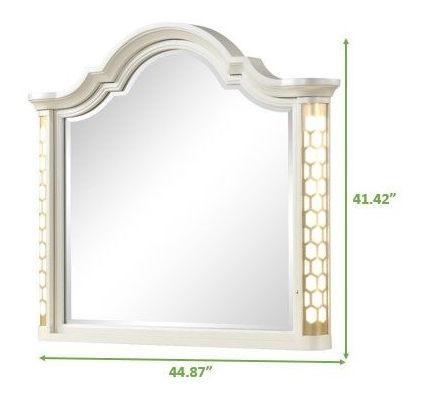 Jasmine Traditional Style LED Mirror with Gold Accents Made with Wood in Beige