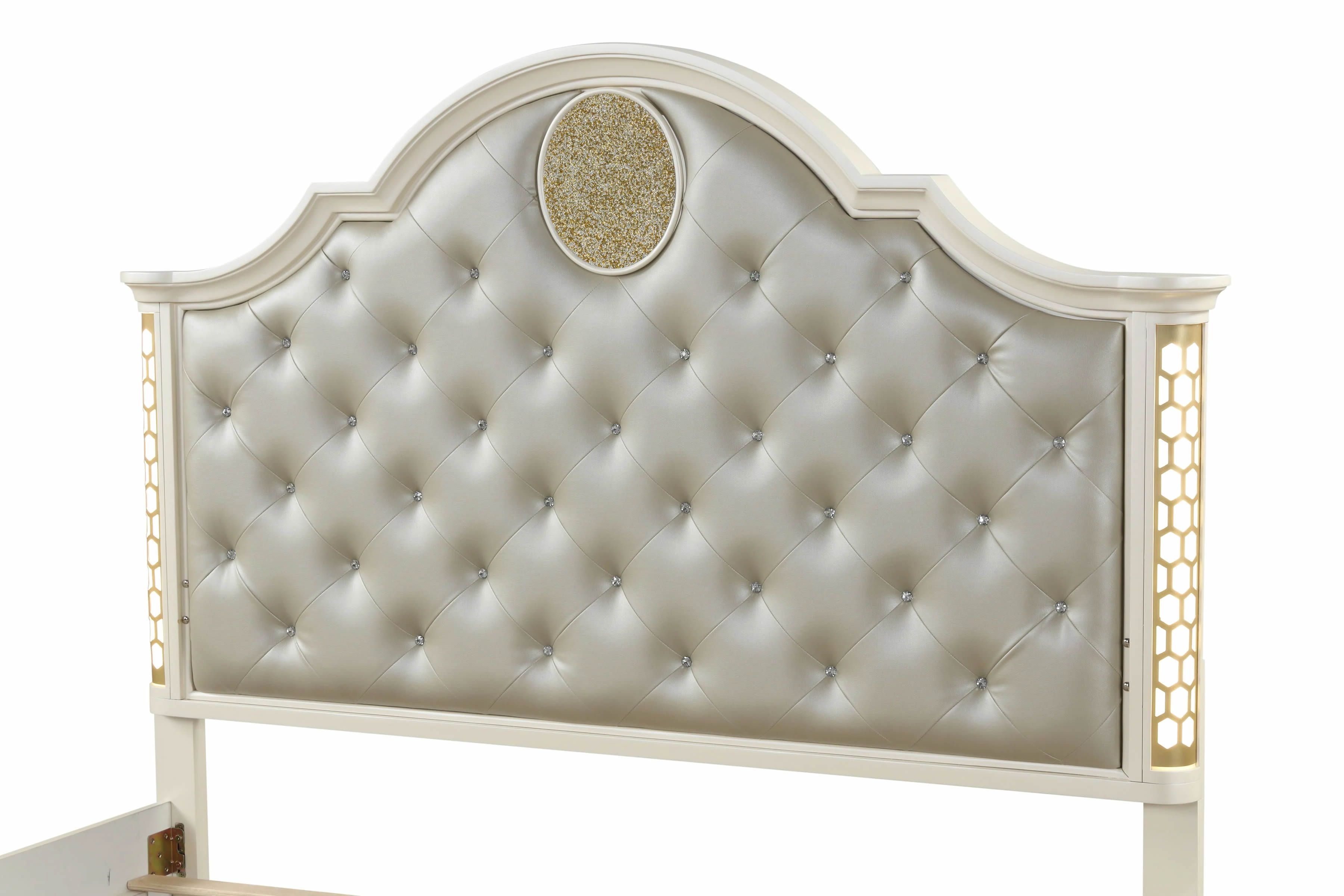 Jasmine King Size Bed with Faux Leather Upholstery & LED Lighting
