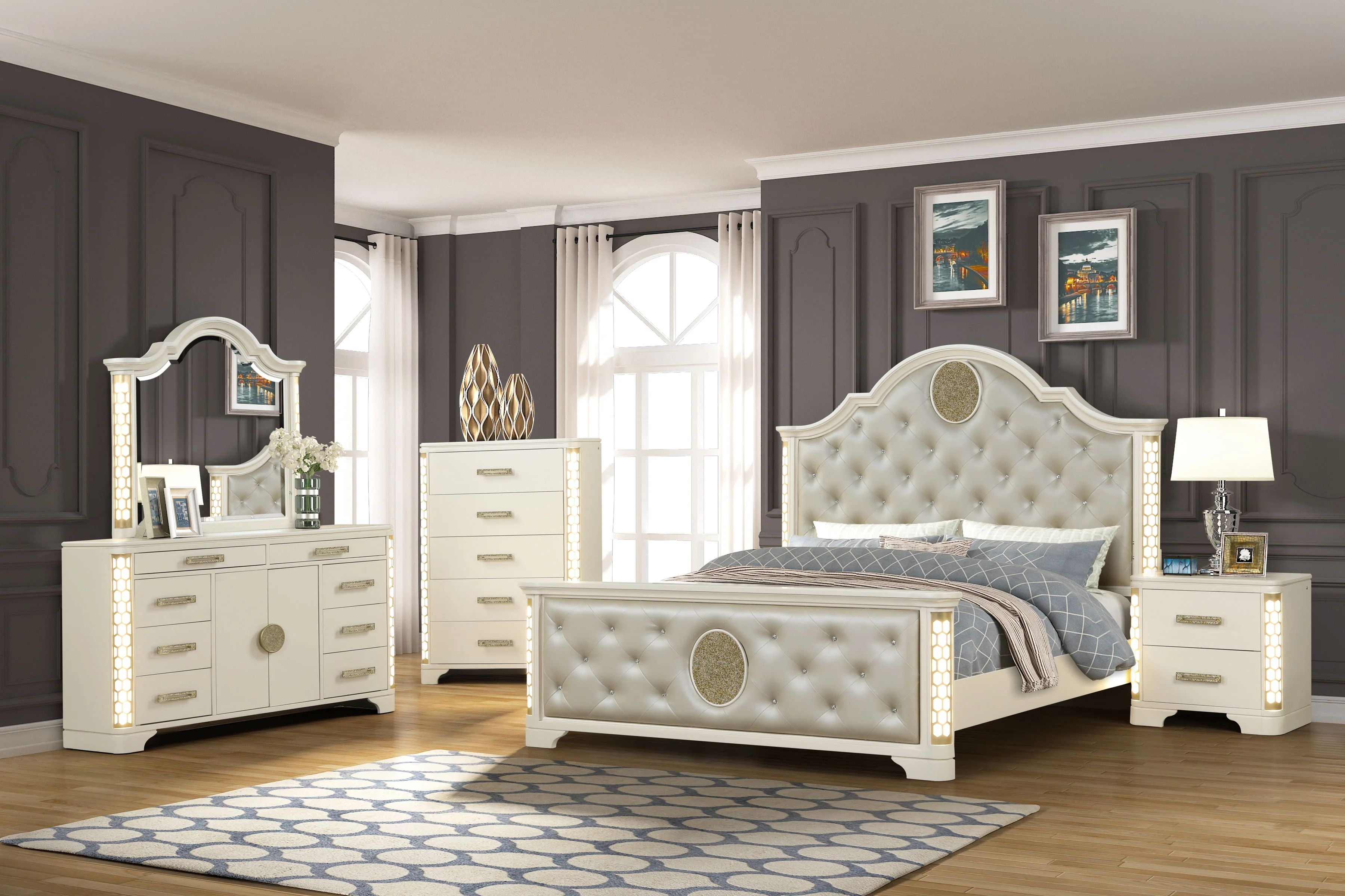 Jasmine King Size Bed with Faux Leather Upholstery & LED Lighting
