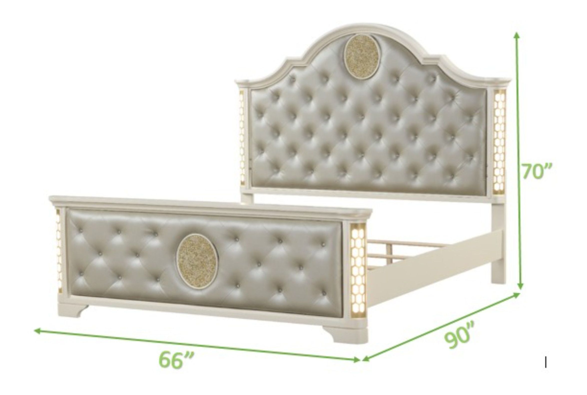 Jasmine Queen Size Bed with Faux Leather Upholstery & LED Lighting