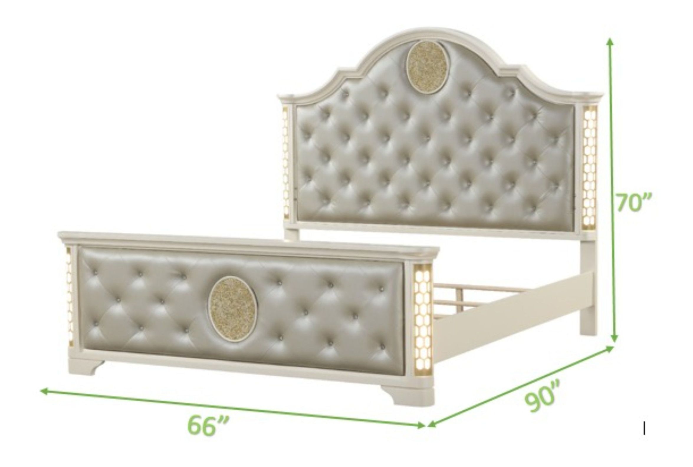 Jasmine Bed with Faux Leather Upholstery & LED Lighting