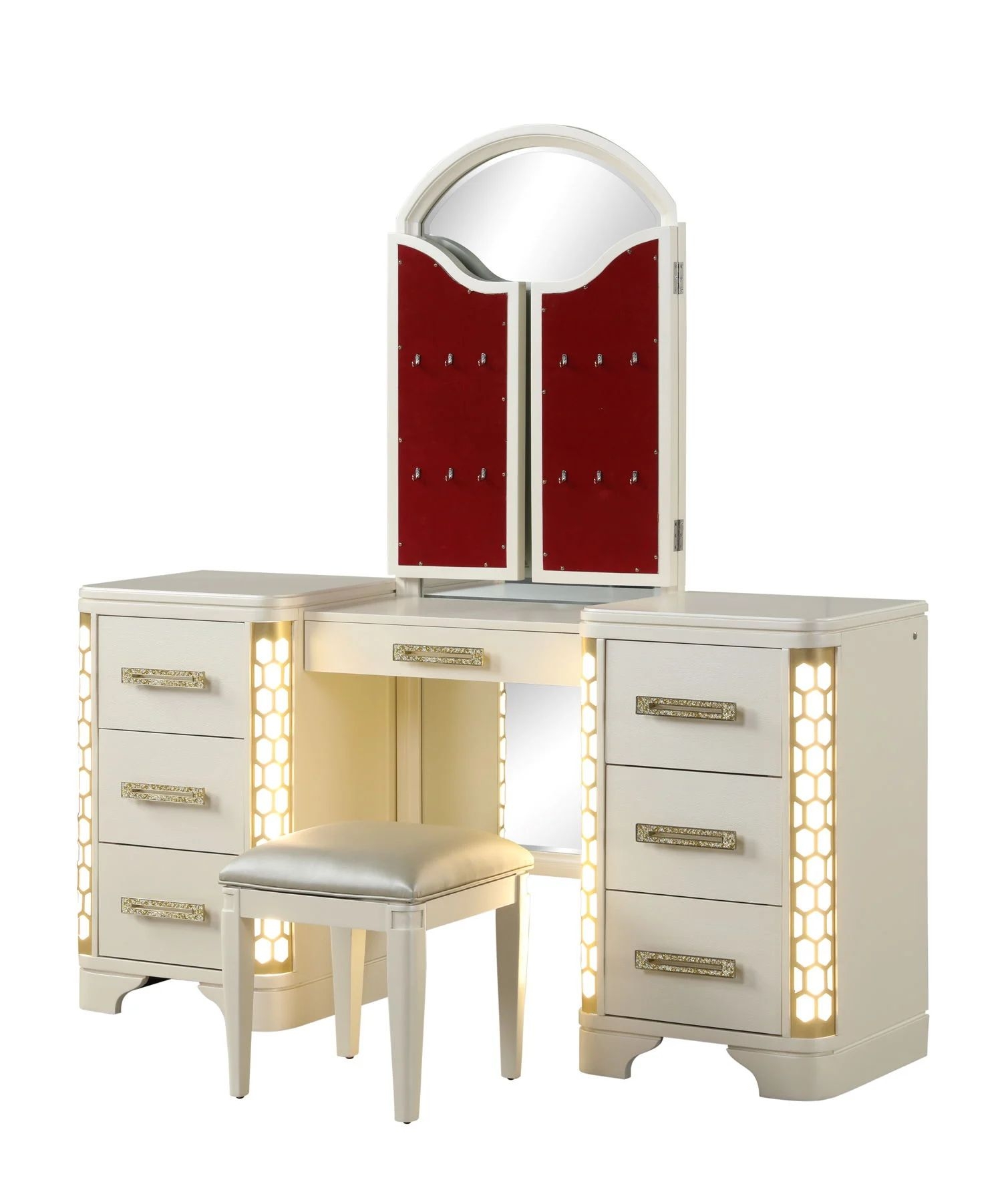 Jasmine 5-Drawer Wood Veneer Vanity Set with LED Lighting