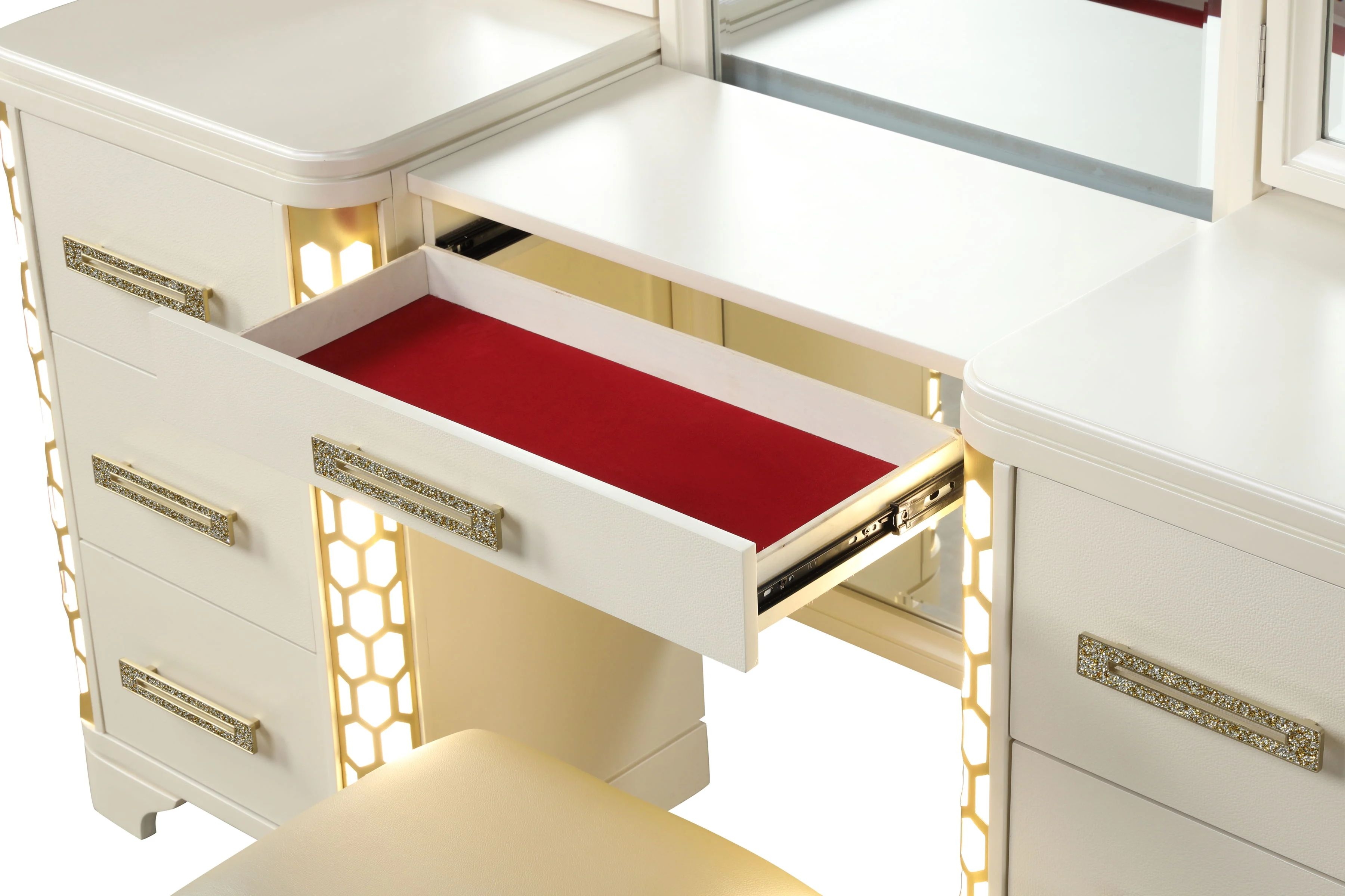 Jasmine 5-Drawer Wood Veneer Vanity Set with LED Lighting