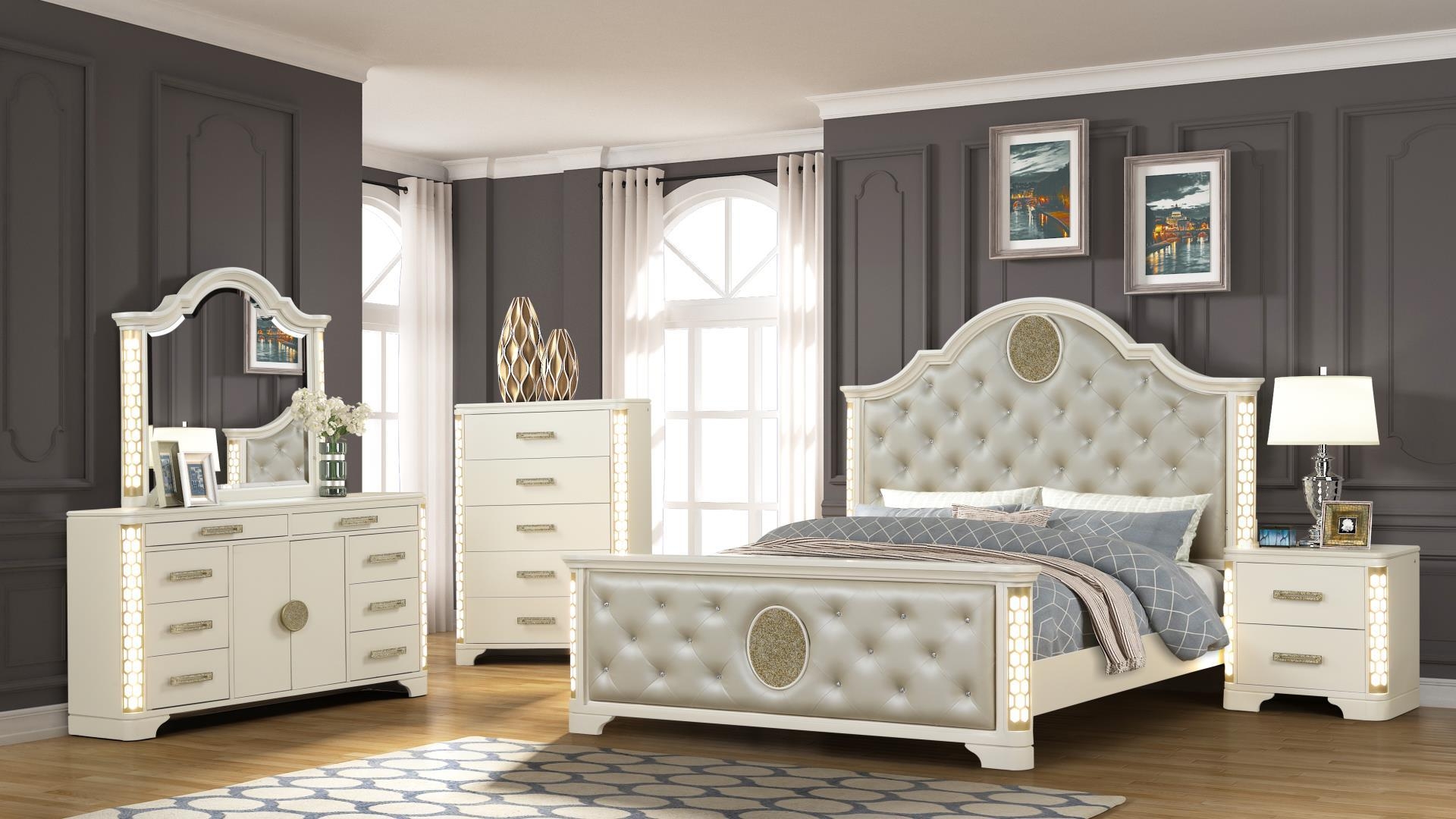 Jasmine LED Queen Bed Made with Wood Jasmine LED Queen Bed Made with Wood