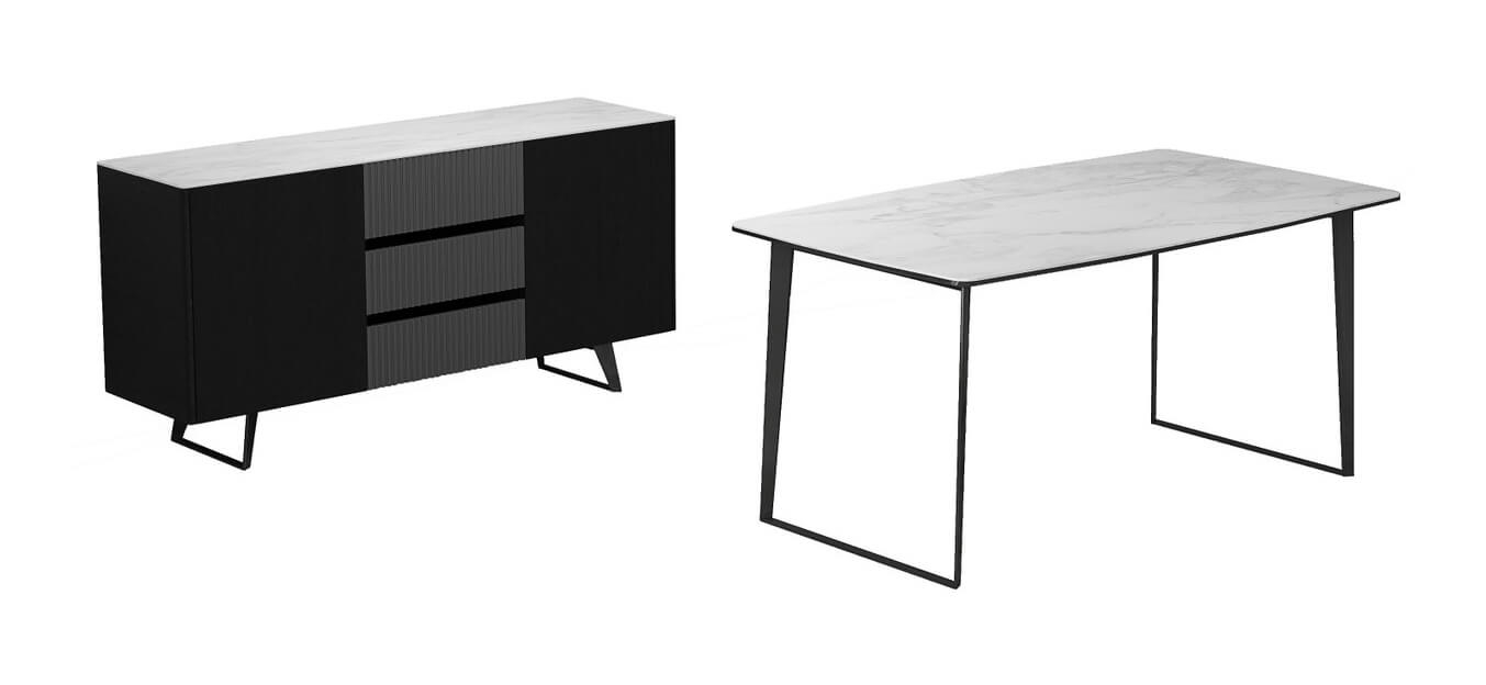 Jax Carrera Style Porcelain Top Dining Table with Metal Legs