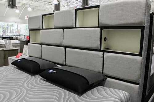 Gemma Fabric/Wood Platform Bed w/LED Lights & USB, Queen Size