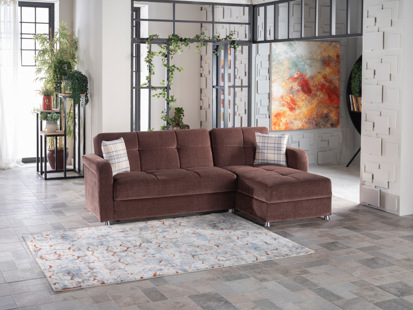 Vision Chenille Fabric L-Shaped Reversible Sectional Sleeper Sofa