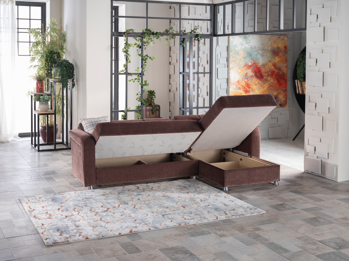 Vision Chenille Fabric L-Shaped Reversible Sectional Sleeper Sofa