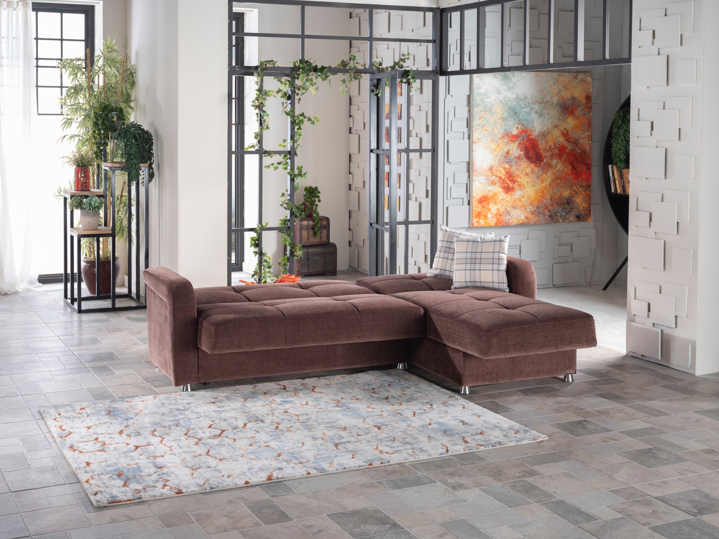 Vision Chenille Fabric L-Shaped Reversible Sectional Sleeper Sofa