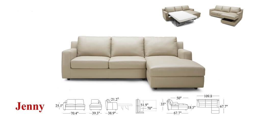 Jenny Premium Leather Sectional Sleeper Sofa