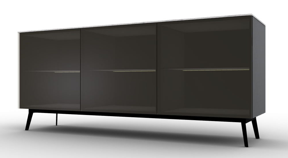 Universal Ceramic/Wood Customizable Sideboard w/3 Glass Doors & Metal Legs