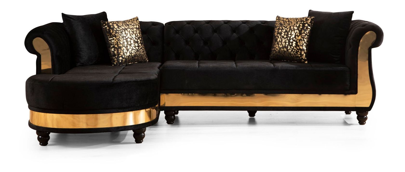 Velvet L-Shaped Sectional Black Sofa with Chaise