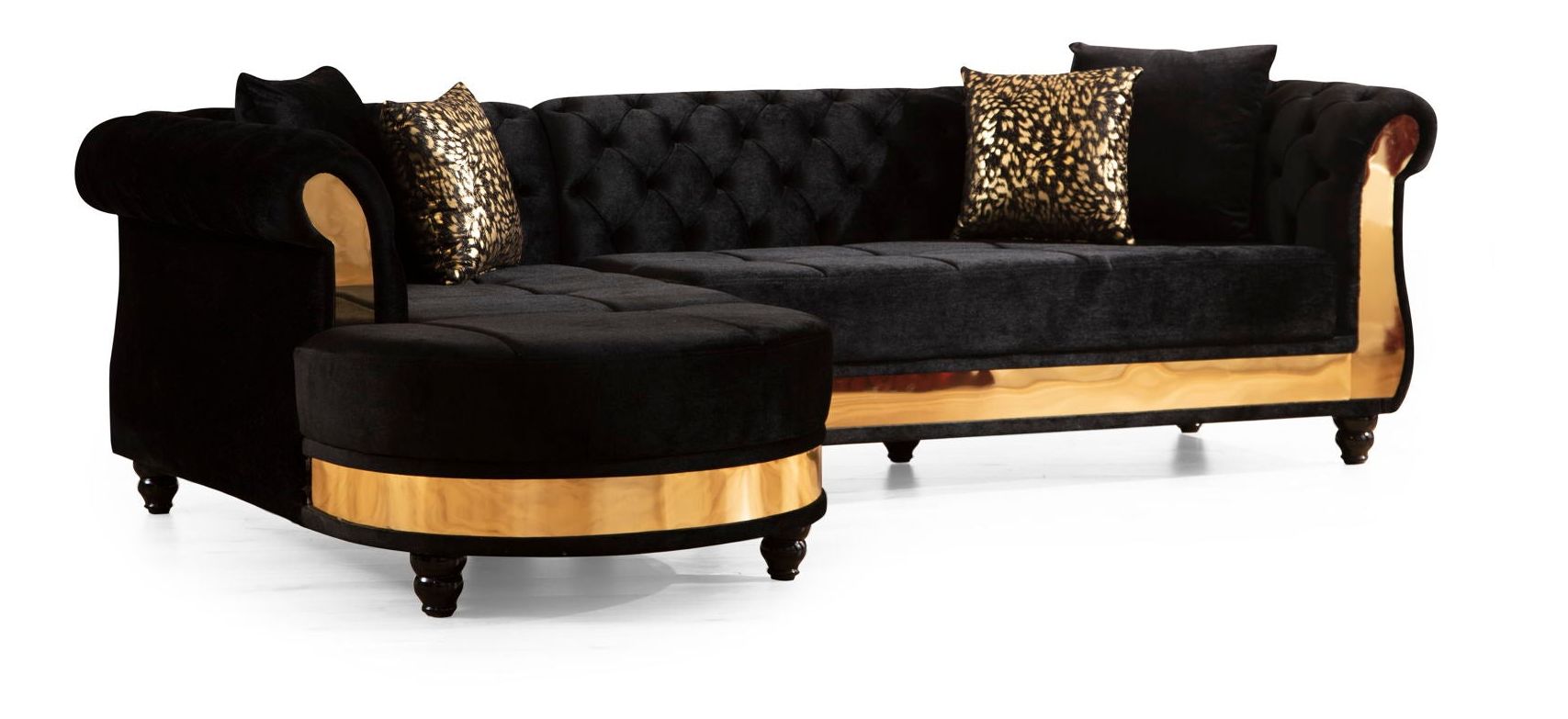 Julia Velvet L-Shaped Sofa with Gold Steel Trim