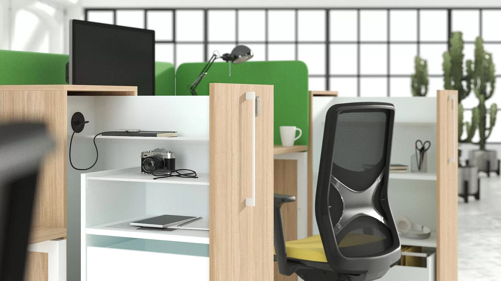 Boxi D32.3" Office Lockable Storage Tower w/1 Shelf, 2 Metal Shelves, 2 Small Drawers & Power Socket, Left Hand