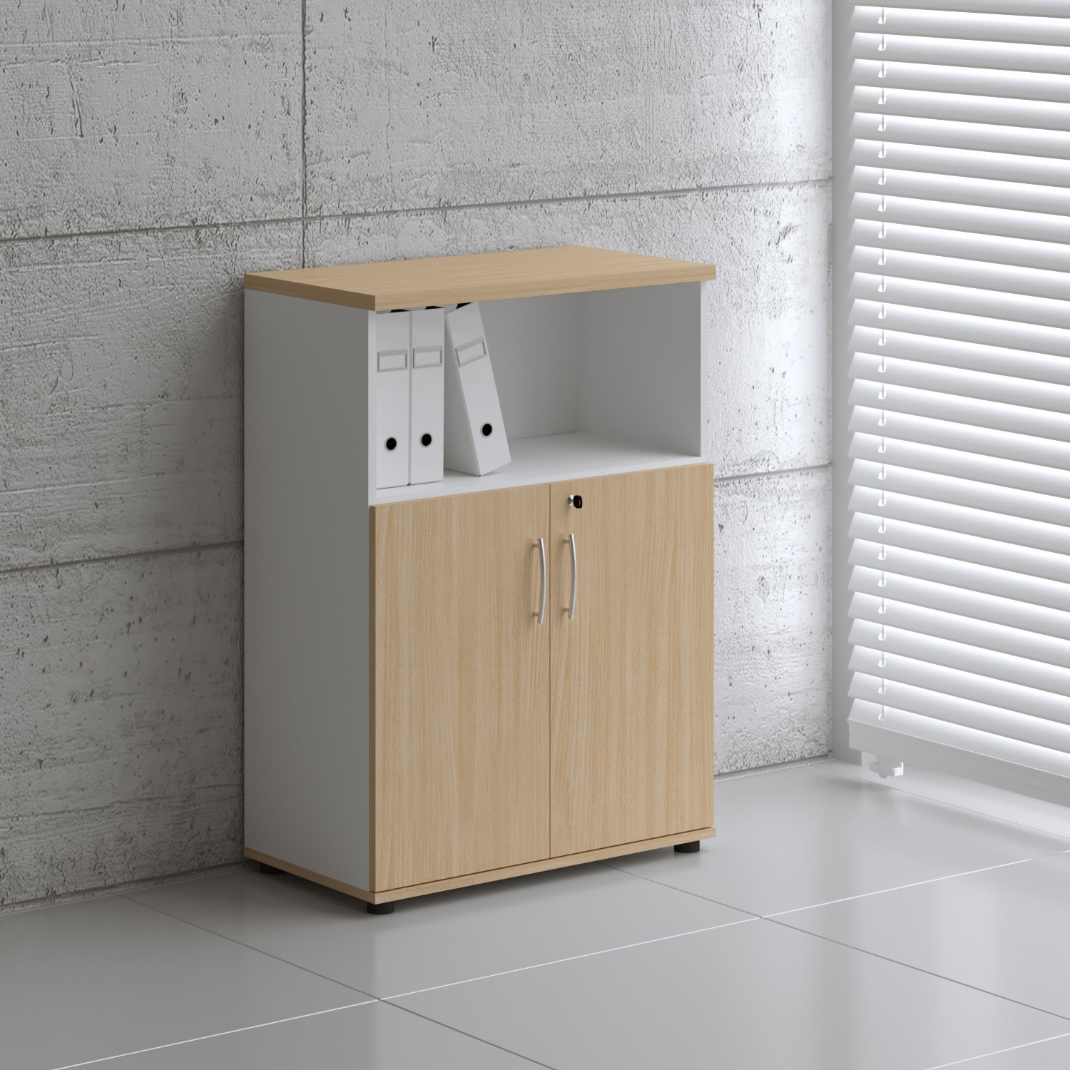 Basic Office Half-Bookcase w/Lockable Doors & Open Shelves