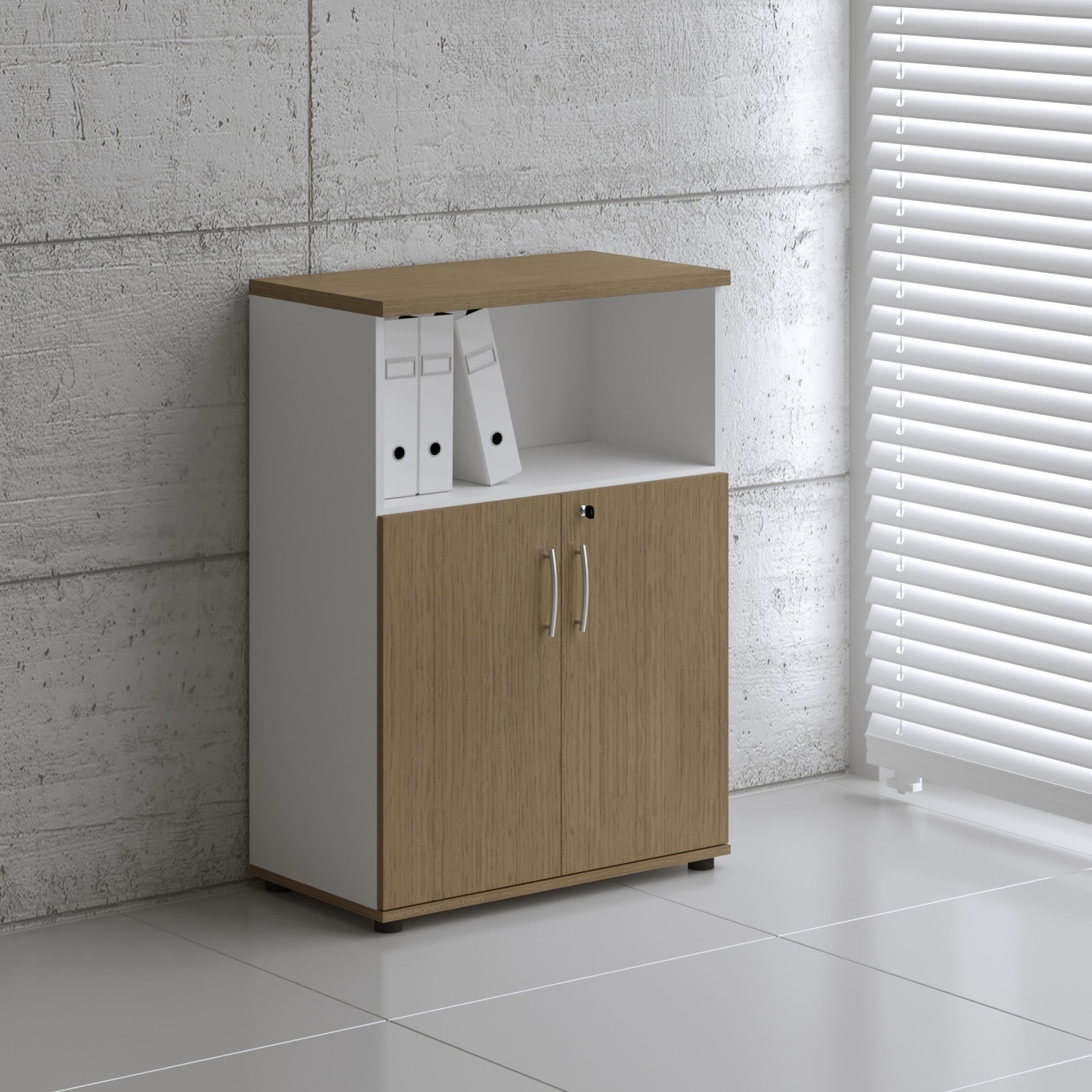 Basic Office Half-Bookcase w/Lockable Doors & Open Shelves