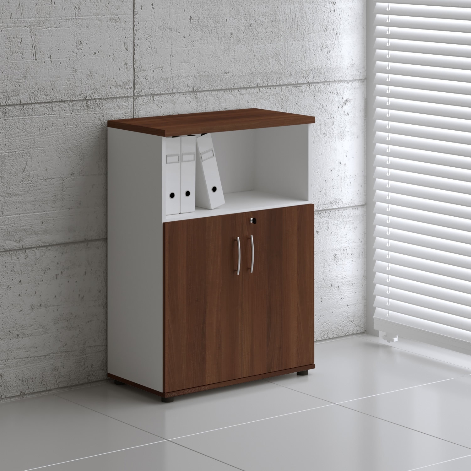 Basic Office W31.5" Half-Bookcase w/2 Lockable Doors & Open Shelf