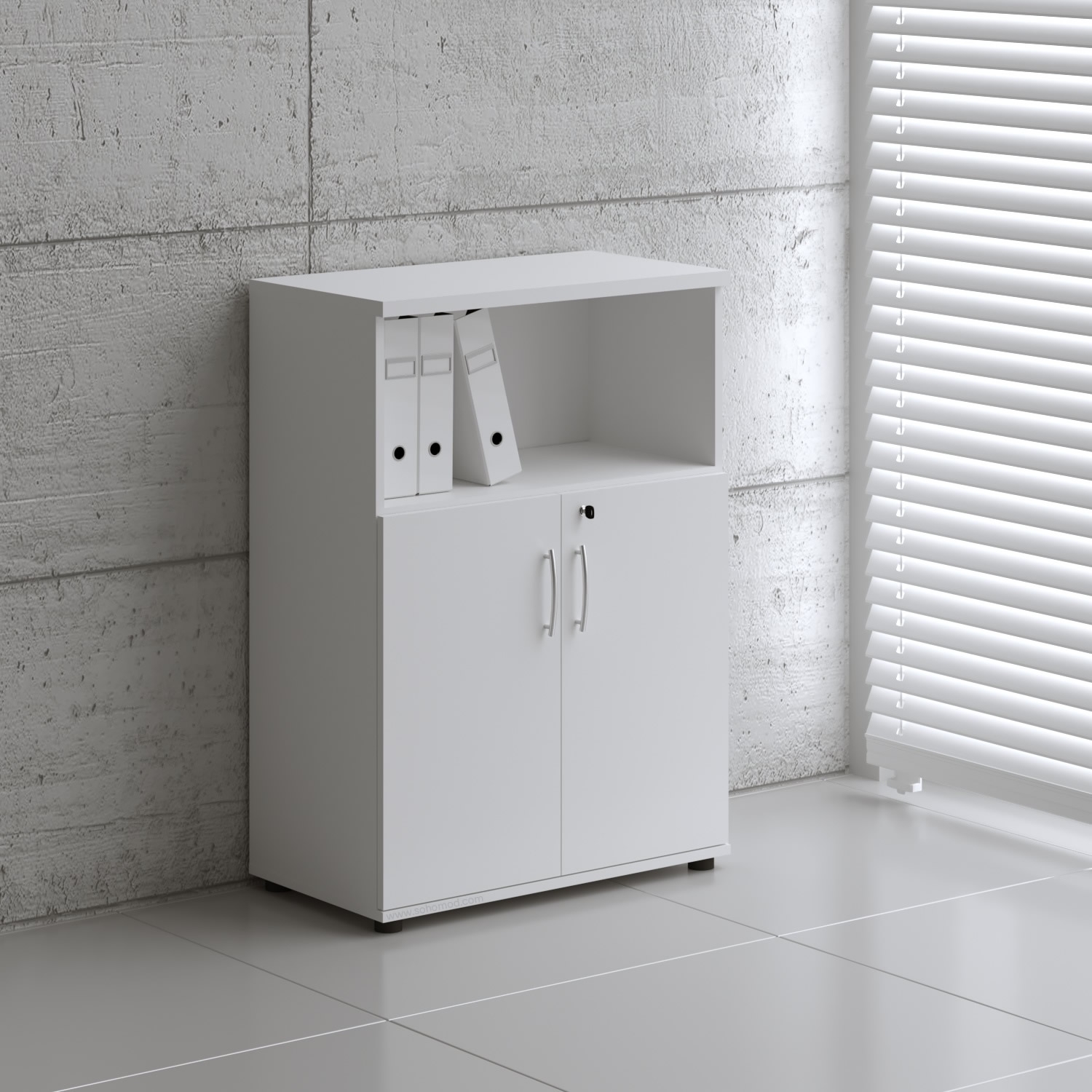 Basic Office W31.5" Half-Bookcase w/2 Lockable Doors & Open Shelf