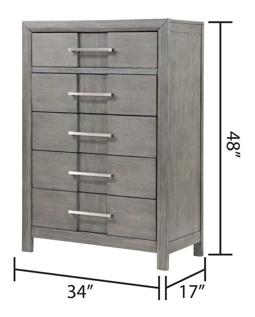 Kenzo 5-Drawer Chest Made with Wood in Gray