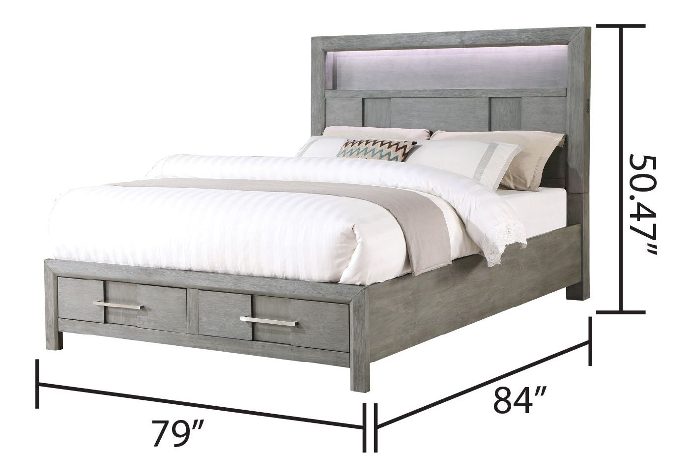 Kenzo Wood Veneer King Size Bed with Storage Drawers & LED Lighting