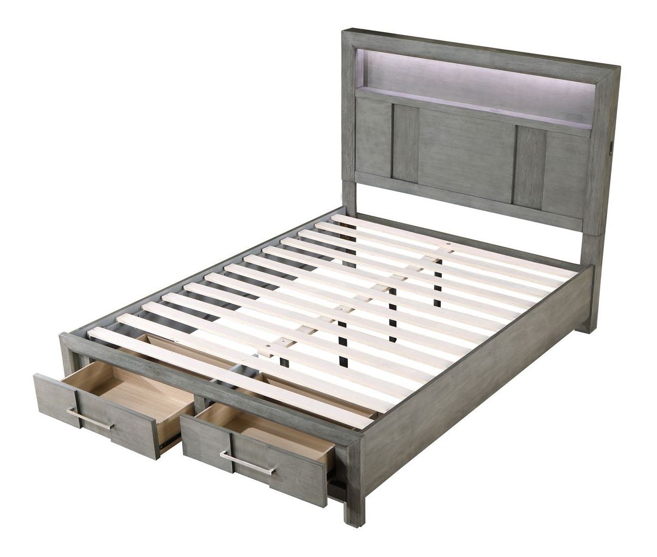 Kenzo Wood Veneer Bed with Storage Drawers & LED Lighting