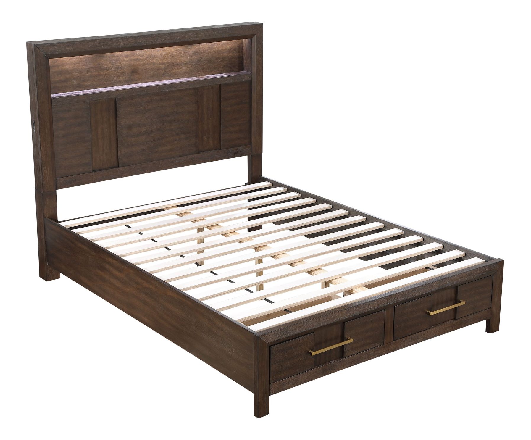 Kenzo Wood Veneer Queen Size Bed with Storage Drawers & LED Lighting