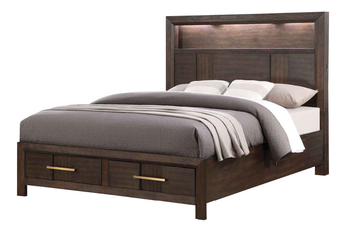 Kenzo Wood Veneer Queen Size Bed with Storage Drawers & LED Lighting