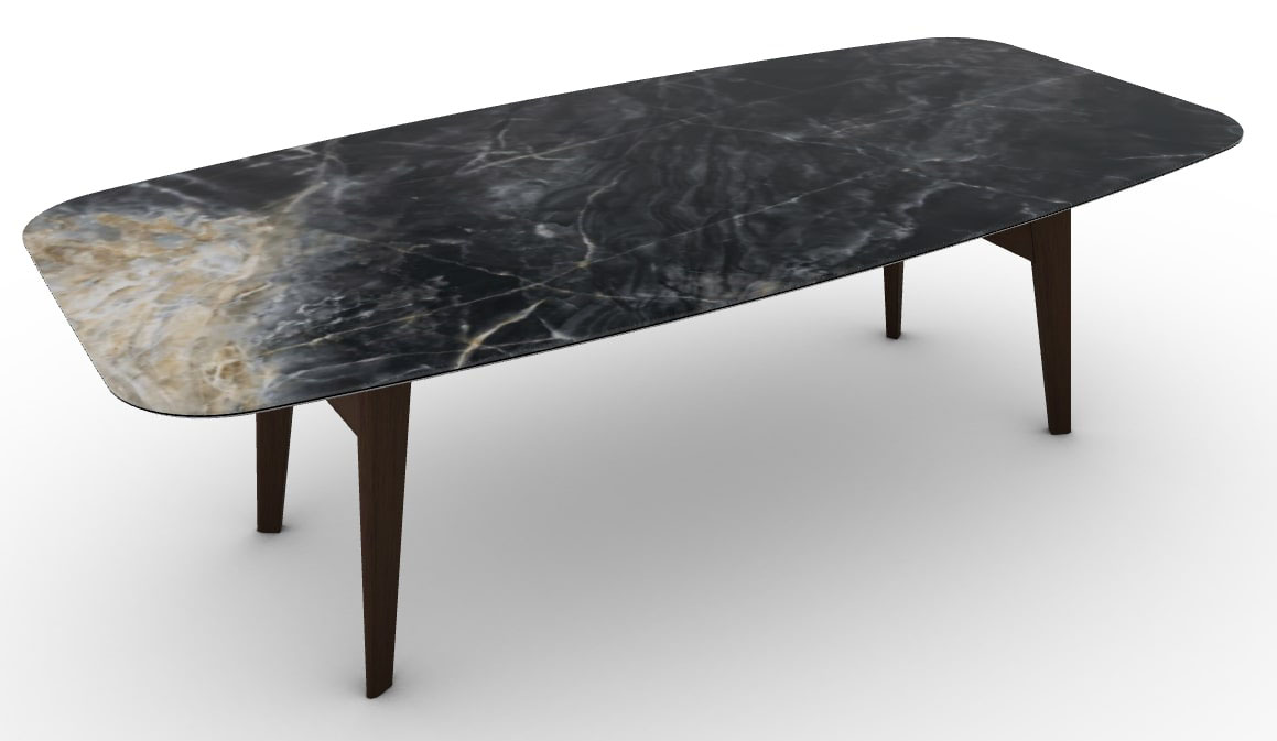 Abrey W98.4-inch Ceramic/Wood Customizable Elliptical Dining Table
