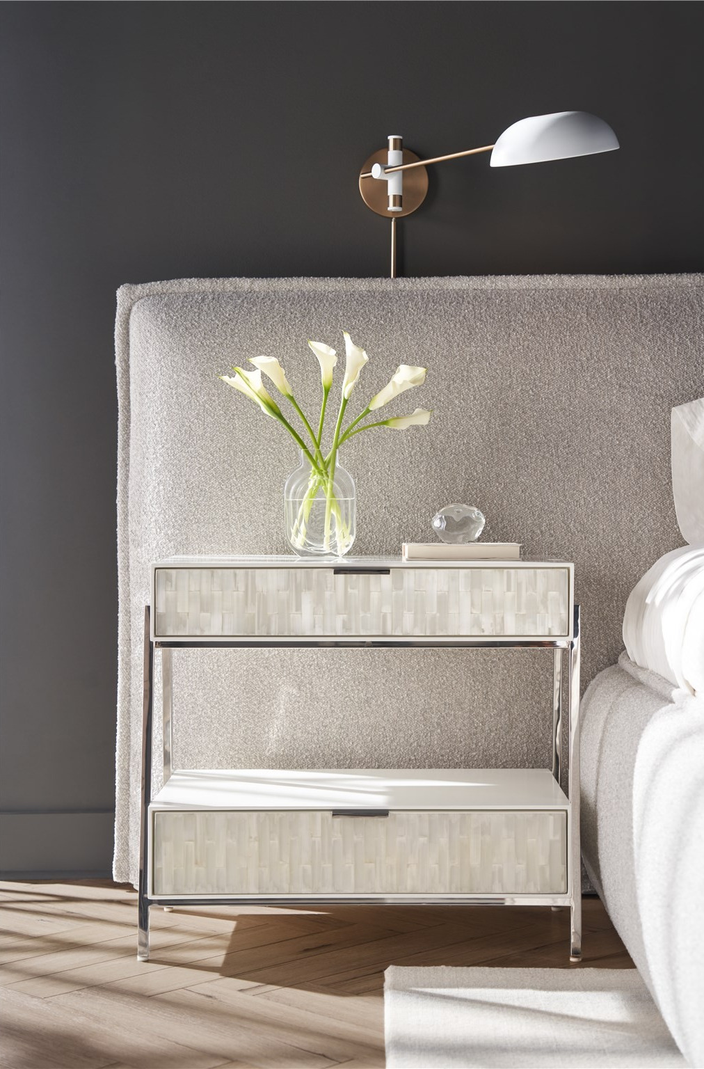 Ingrid Wood/Metal Nightstand w/2 Drawers