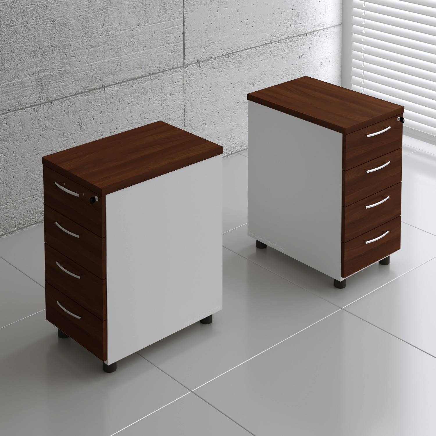 Basic Office D23.6" Lockable Pedestal w/Top Plate, 4 Drawers & Pencil Tray
