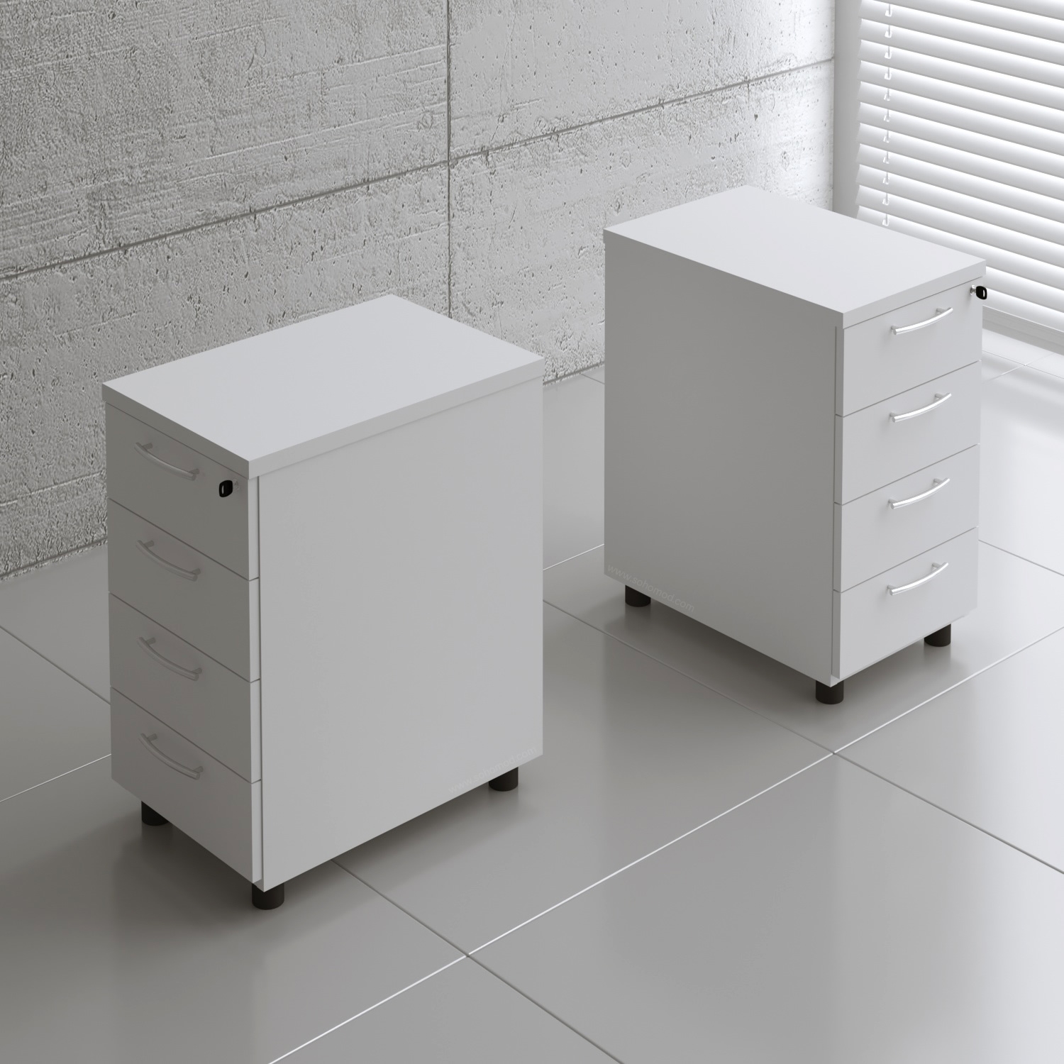 Basic Office D31.5" Lockable Pedestal w/Top Plate, 4 Drawers & Pencil Tray