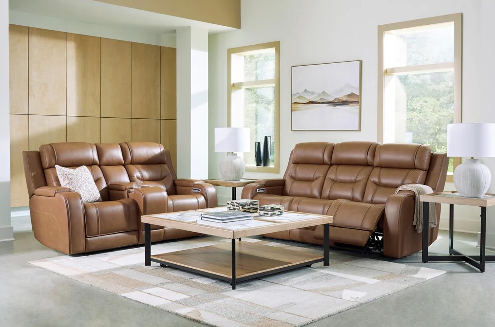 Knightington Power Leather/PVC Power Reclining Living Set w/Audio Seating
