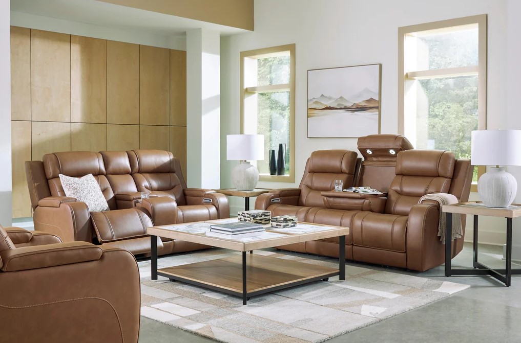 Knightington Power Leather/PVC Power Reclining Living Set w/Audio Seating