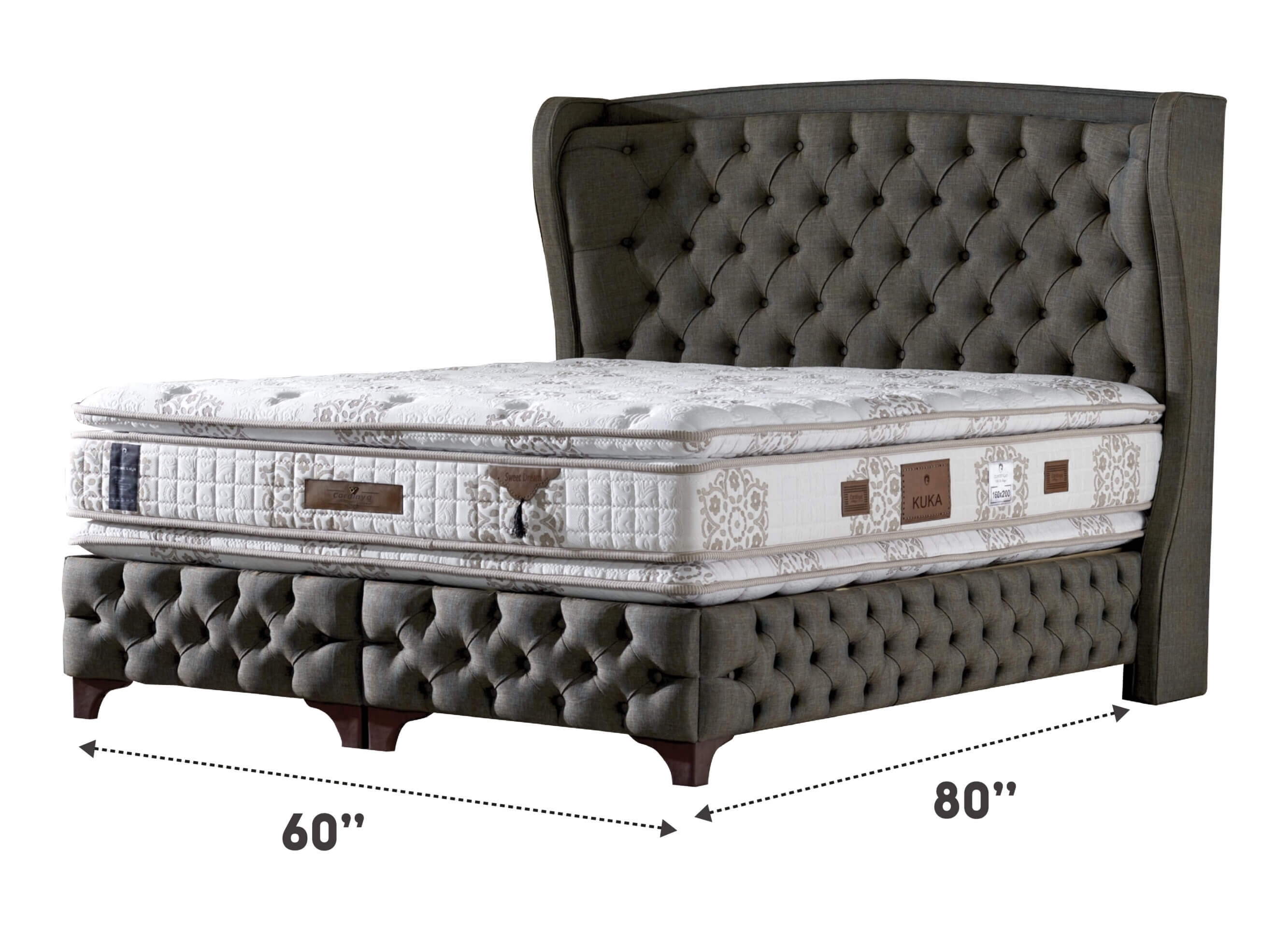 Kuka Tufted Fabric Bed, Queen Size