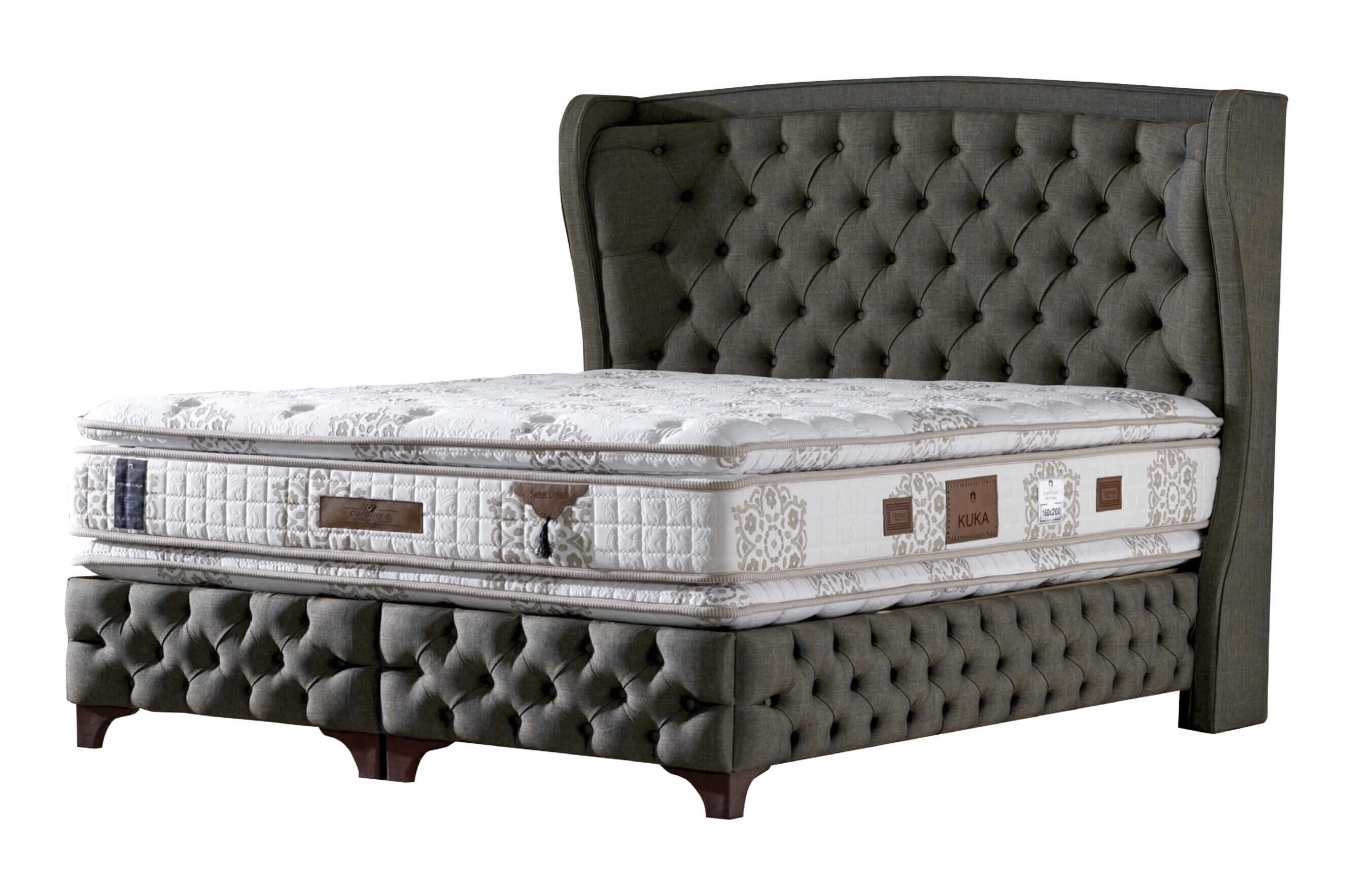 Kuka Tufted Fabric Bed, Queen Size