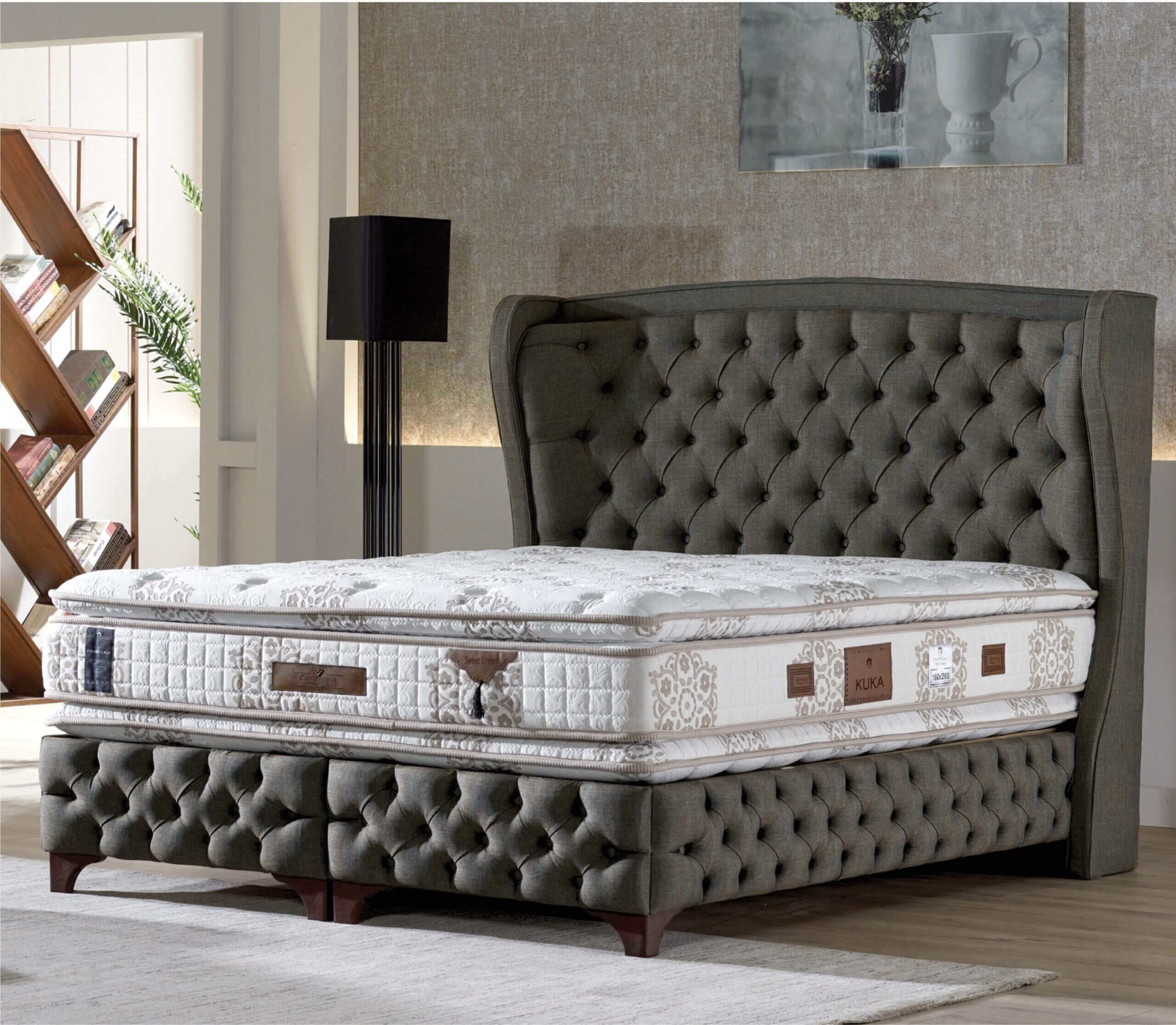 Kuka Tufted Fabric Bed, Queen Size