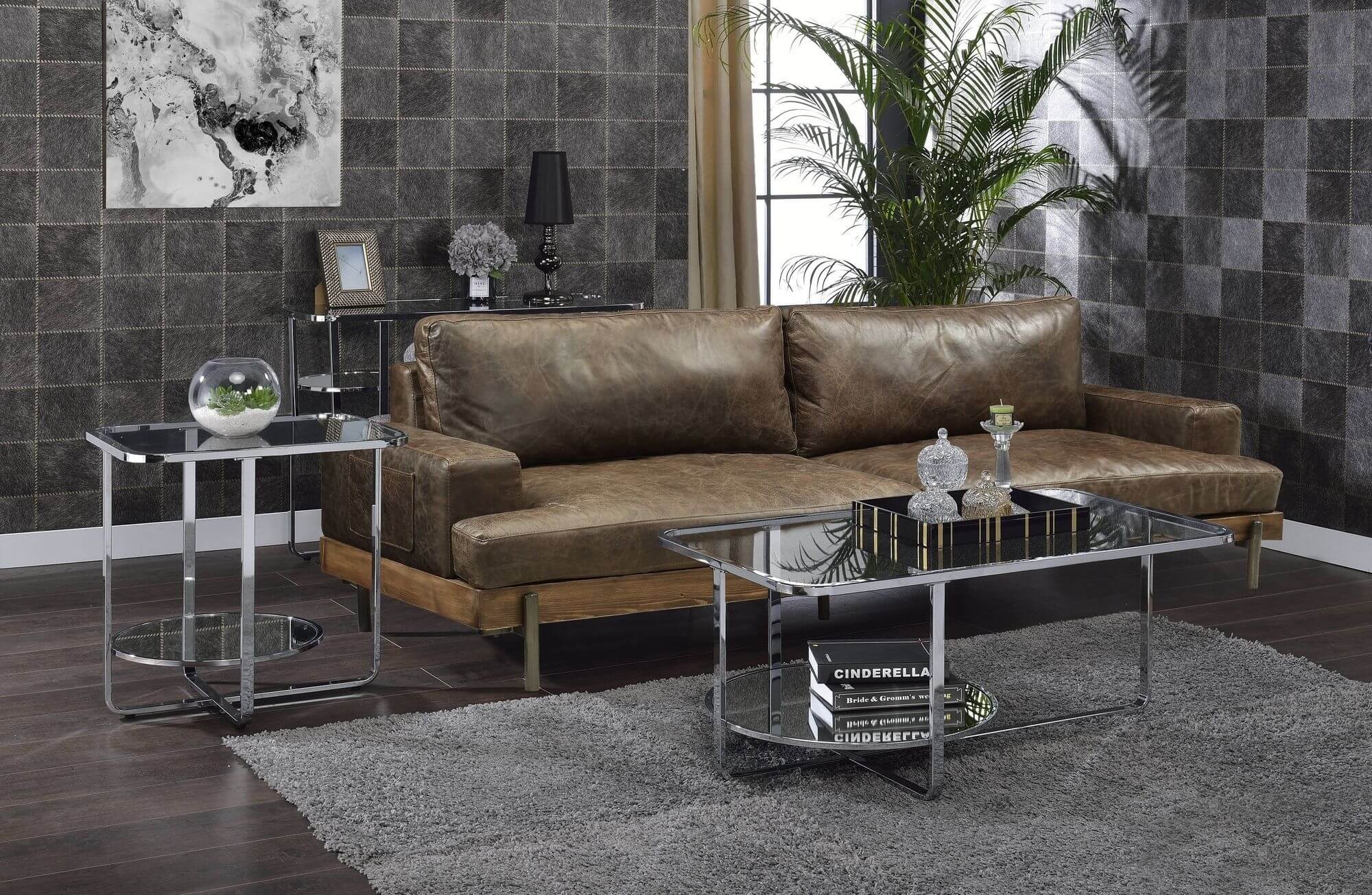 Hollo Mirrored Glass/Metal Rectangular Coffee Table