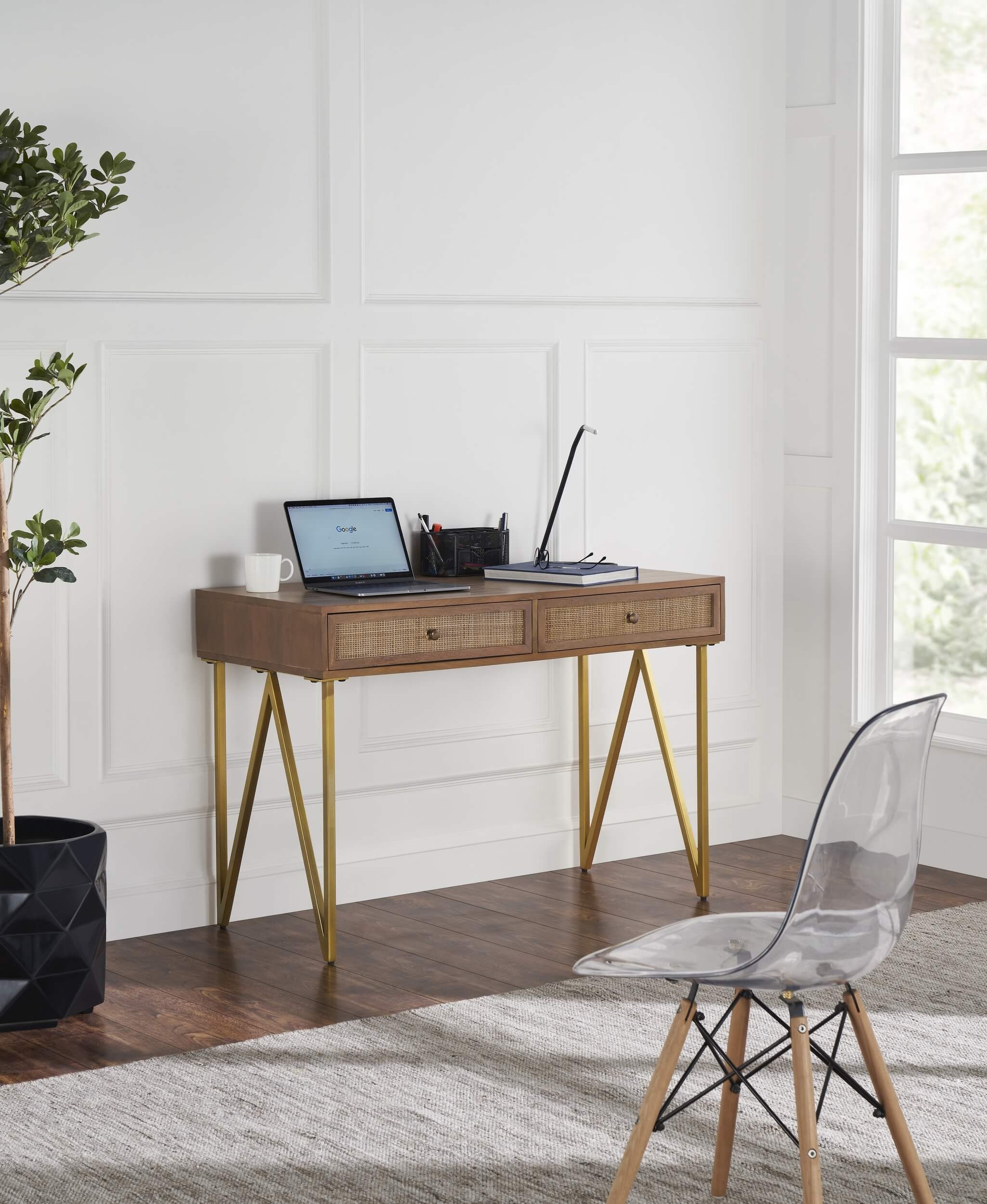 Lana 45" Solid Wood Writing Desk with 2 Drawers