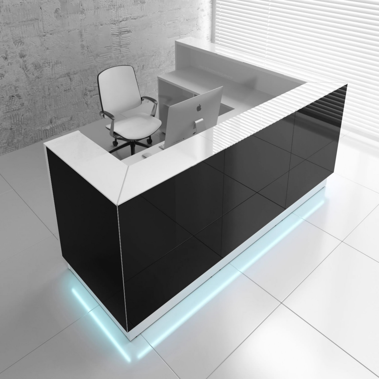 Linea 96" Corner Reception Desk w/LED Light in black