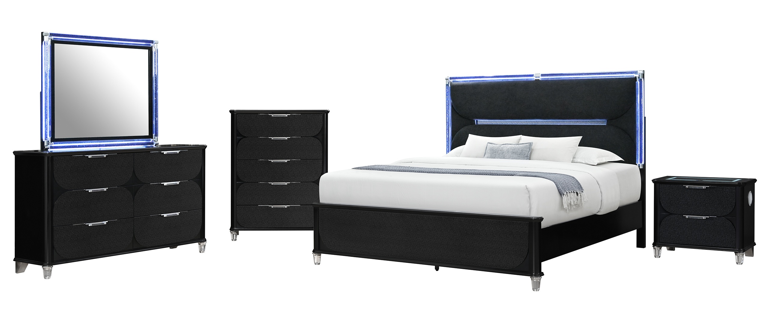 Lando Queen Size Panel Bed with LED