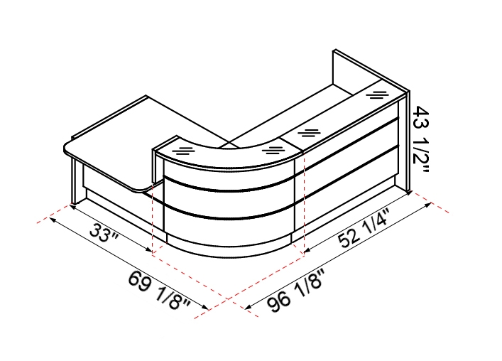 MDD Valde 96" Corner Reception Desk Dimension