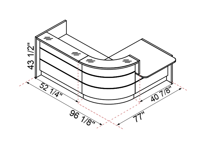 MDD Valde 96" Corner Reception Desk Dimension